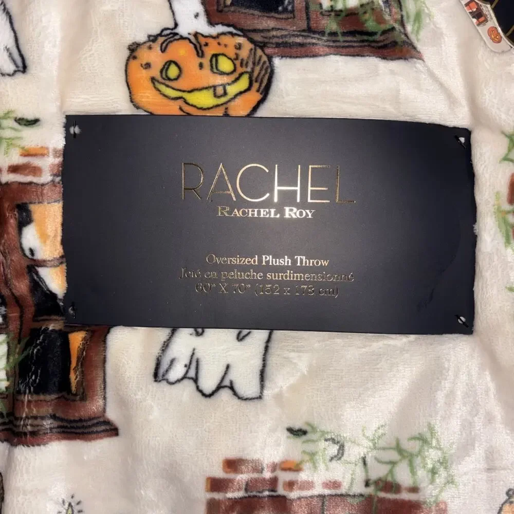 Rachael Roy Halloween Ghost Mushroom Pumpkin Plush Throw Blanket 60x70 NEW
